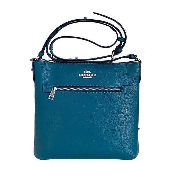 Coach Rowan File Bag Crossbody Purse Deep Turquoise Leather C1556 - Picture 1 of 6